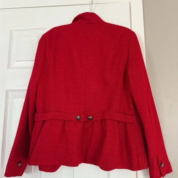 Coldwater Creek Red Blazer Jacket Button Detail Military Holiday Christmas - Picture 9 of 9